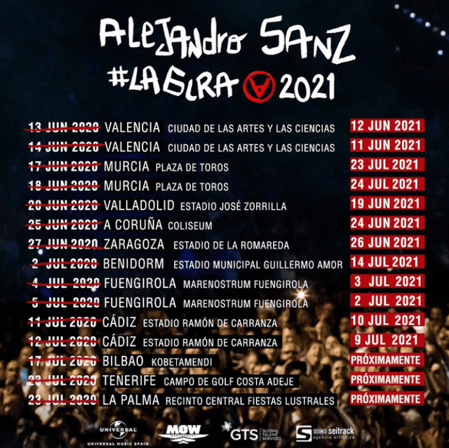 Alejandro Sanz reprograma fechas de su gira en España 2020 para 2021. (Foto: Twitter)