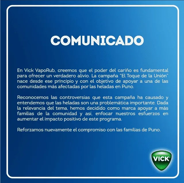 Comunicado difundido por Vick. Foto: Instagram Vick Perú