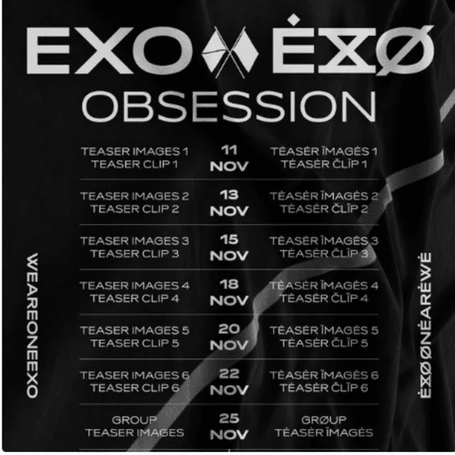 Calendario de lanzamiento del mini álbum 'Obsession'.