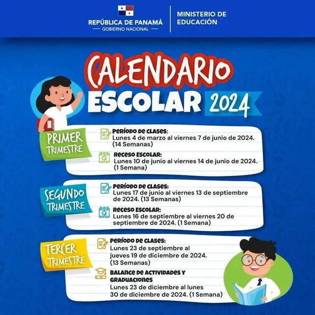 El MEDUCA publica con anticipación el calendario escolar. Foto: Meduca/X    