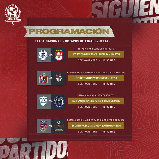 Programación para la vuelta de los octavos de final. Foto: Copa Perú