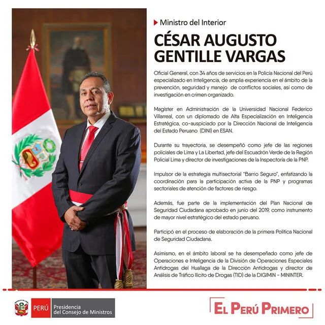hoja de vida de César Gentille Vargas, quien asume el cargo de ministro del Interior.