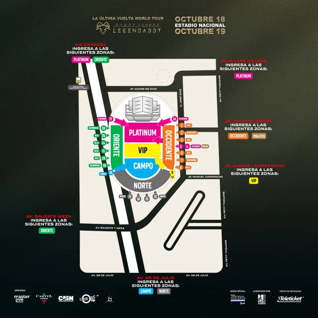 Mapa de ingresos concierto Daddy Yankee