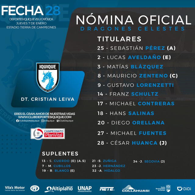 Equipo confirmado del cuadro local. Foto: Deportes Iquique/Twitter