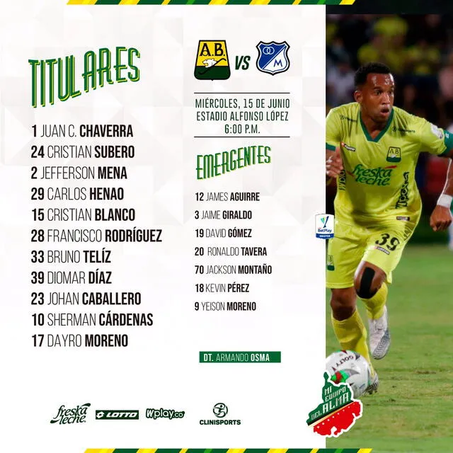 Alineación confirmada. Foto: Atlético Bucaramanga