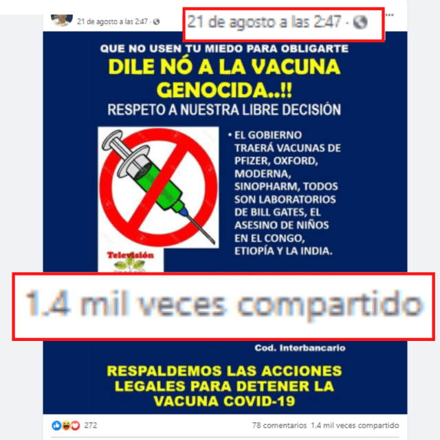 El post del viernes 21 de agosto se compartió más de 1.000 veces. Captura: Facebook.