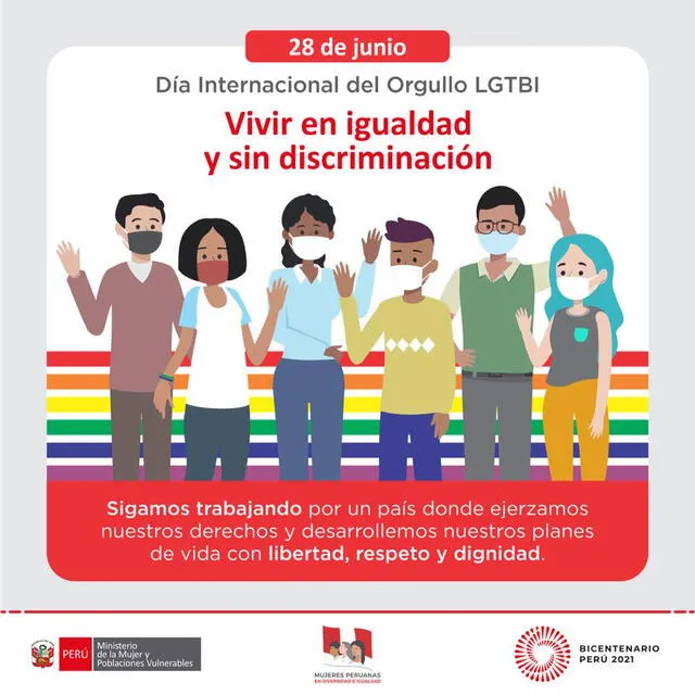 Mensaje del Ministerio de la Mujer por el Día Internacional del Orgullo LGTBI. Foto: Twitter