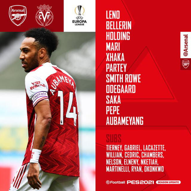 Alineación confirmada del Arsenal.