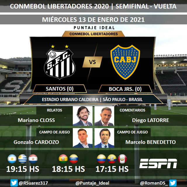 Santos vs Boca Juniors por ESPN. Foto: Puntaje Ideal/Twitter
