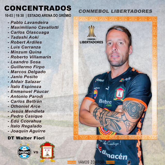 Lista de jugadores de jugadores que partieron a Brasil para representar a Ayacucho FC por la Copa Libertadores. Foto: Twitter @fc_ayacucho