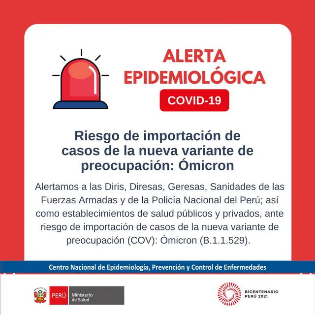 Alerta de epidemiología COVID-19. Foto: Minsa
