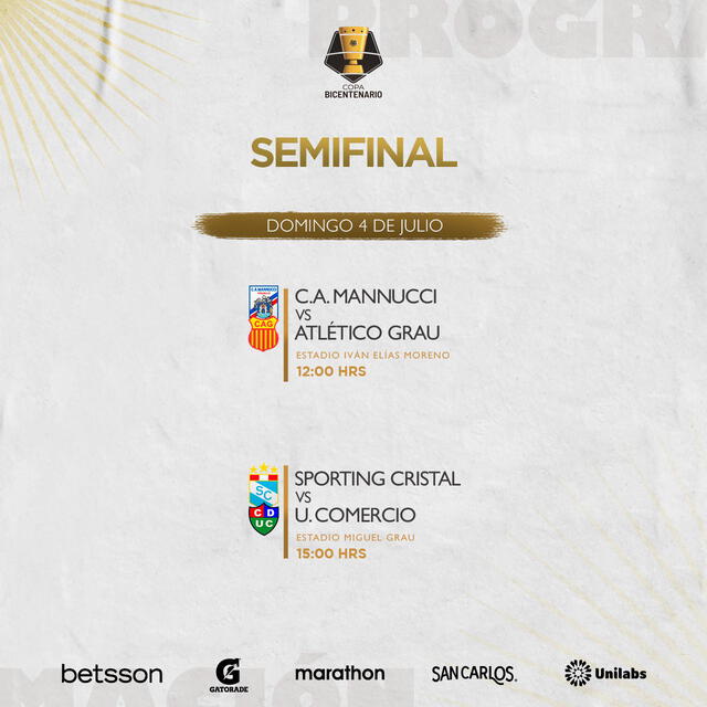 Cristal, Comercio, Mannucci y Grau son los semifinalistas de al Copa Bicentenario