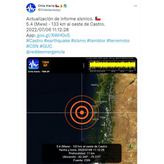 Sismo en Chile. Foto: Chile Alerta/Twitter