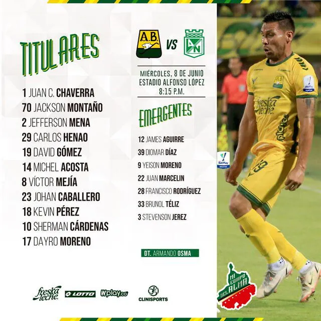 Alineación confirmada. Foto: Twitter Bucaramanga