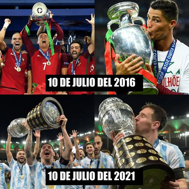 Messi y Cristiano Ronaldo ganaron la Copa América y la Eurocopa respectivamente. Foto: Twitter Invictos