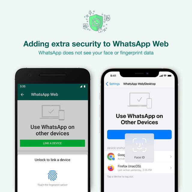 Nuevo sistema de autenticación biométrica para acceder a nuestra cuenta desde WhatsApp Web. Foto: WhatsApp