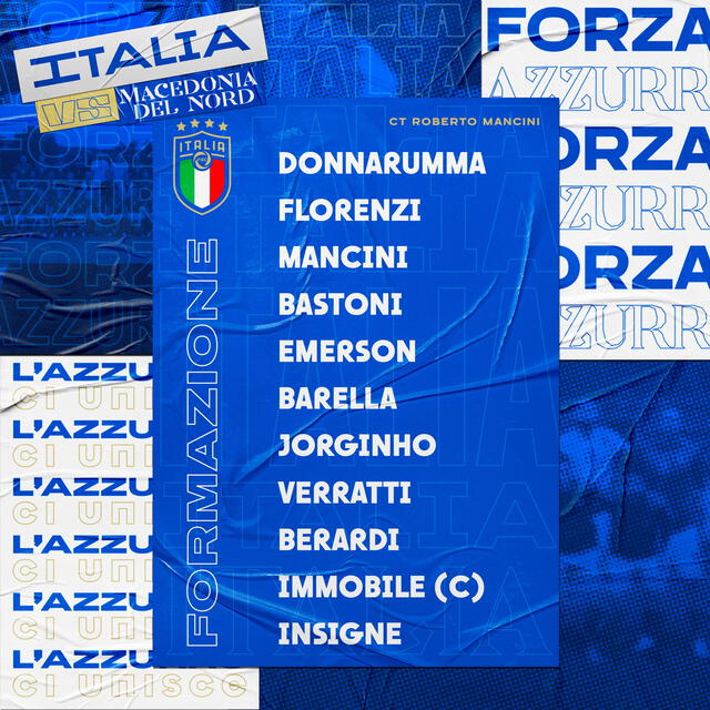 Así formará la selección italiana ante Macedonia del Norte. Foto: Nazionale Italiana