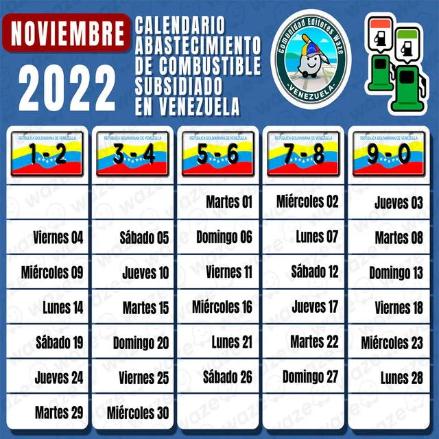 Cronograma de gasolina subsidiada en Venezuela para noviembre