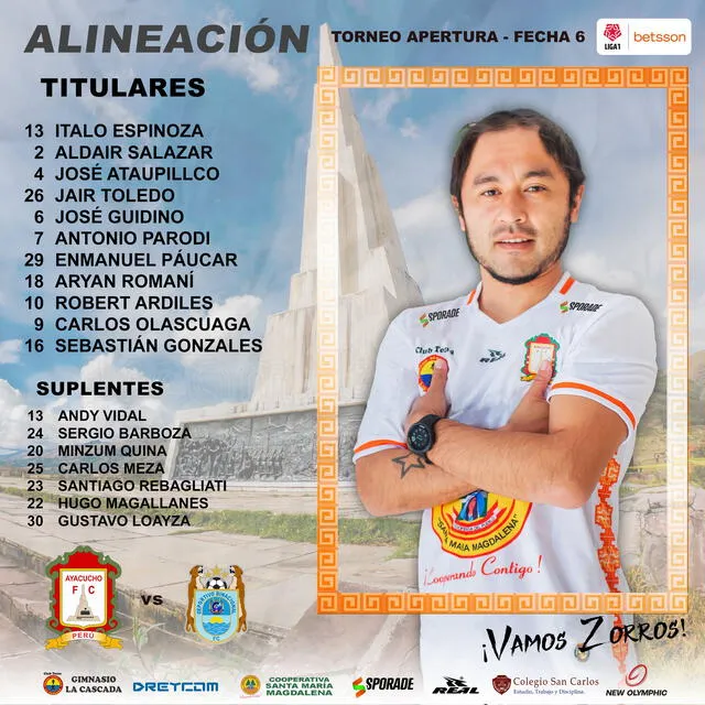 El 11 de Ayacucho FC para jugar ante Binacional. Foto: Twitter @fc_ayacucho