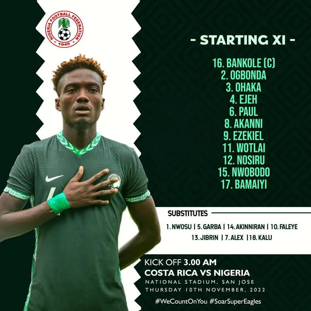 Alineación confirmada Nigeria