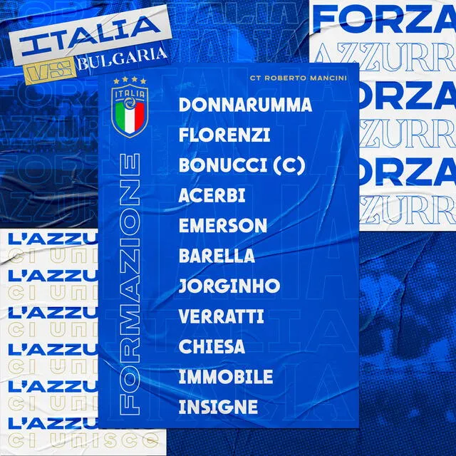 Alineación de Italia para el partido ante Bulgaria.
