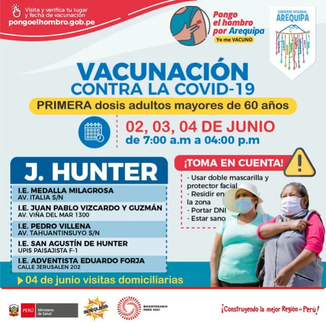 Arequipa: vacunarán a mayores de 60 años según el último dígito de DNI