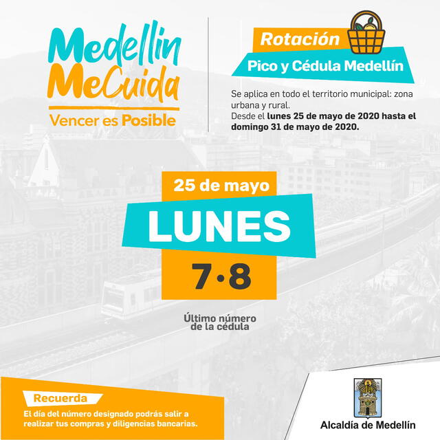 Pico y Cédula en Medellín del 25 de  mayo de 2020. (Foto: Alcaldía de Medellín)