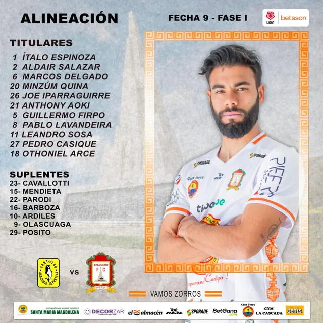 Los once jugadores de Ayacucho FC para medirse ante Cantolao. Foto: Ayacucho FC