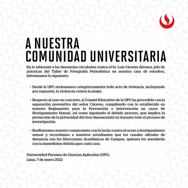 Comunicado de UPC sobre Cáceres