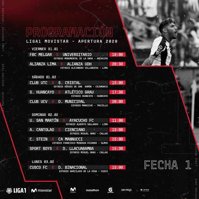 Programación de la primera fecha del Torneo Apertura 2020 de la Liga 1 Movistar.