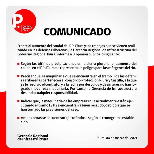 Comunicado Gobierno Regional de Piura