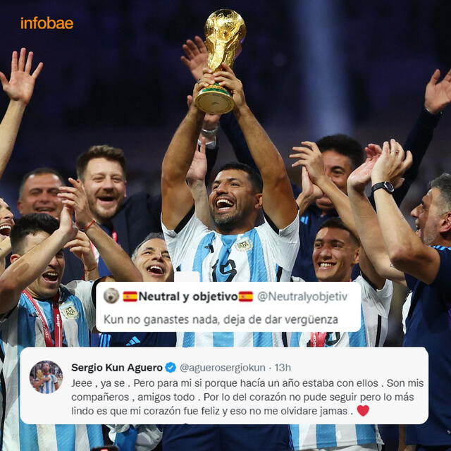 Sergio Agüero celebró el campeonato de Argentina en la cancha de Lusail. Foto: EFE/Infobae