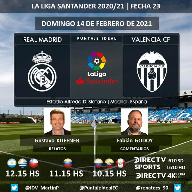 Real Madrid vs Valencia vía DirecTV Sports. Foto: Puntaje Ideal/Twitter