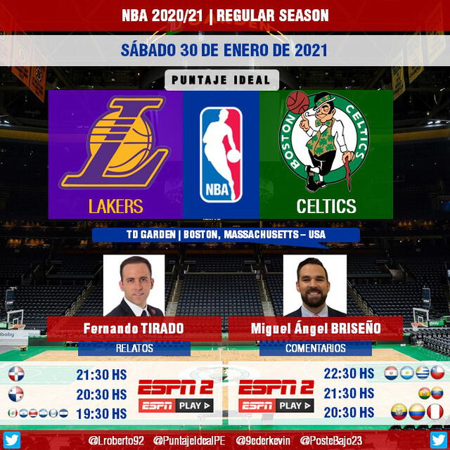 Lakers vs Celtics por ESPN 2. Foto: Puntaje Ideal/Twitter