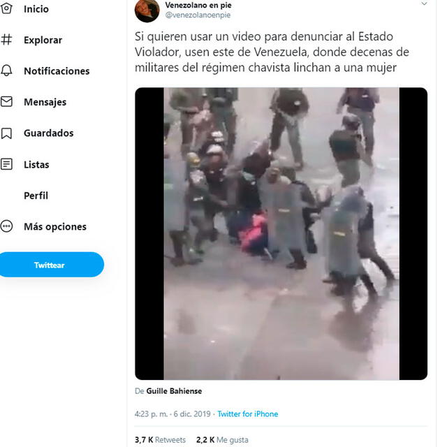 Tweet pidió que usaran un caso de Venezuela como ejemplo de 'Estado violador' de derechos.