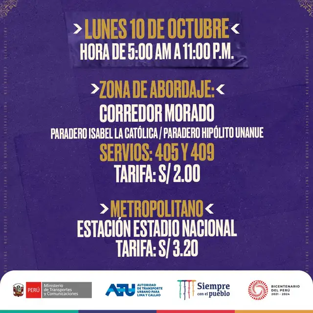 Costo de pasajes en el Metropolitano y Corredor Morado. Foto: ATU