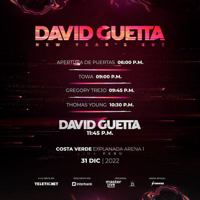 David Guetta se prepara para su concierto de fin de año en la Costa Verde. Foto: difusión