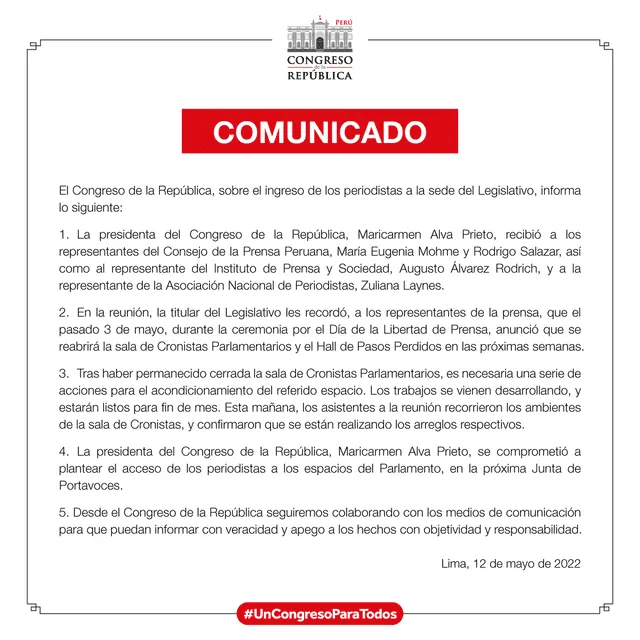 Comunicado Congreso