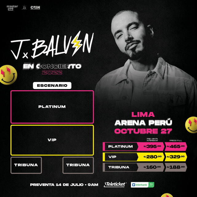 Precio de entradas para el concierto de J Balvin en Perú. Foto: Teleticket / Facebook