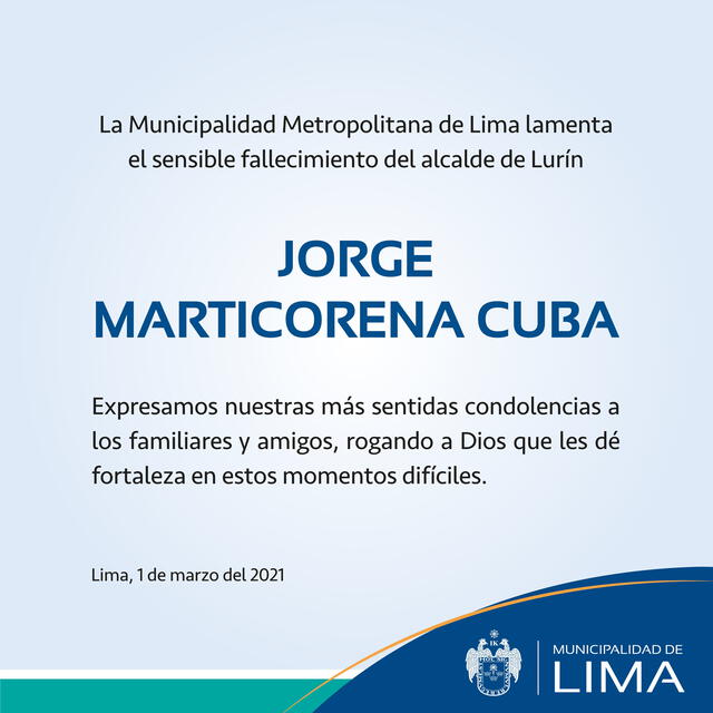 Municipalidad de Lima lamenta muerte de alcalde de Lurín. Foto: Twitter.