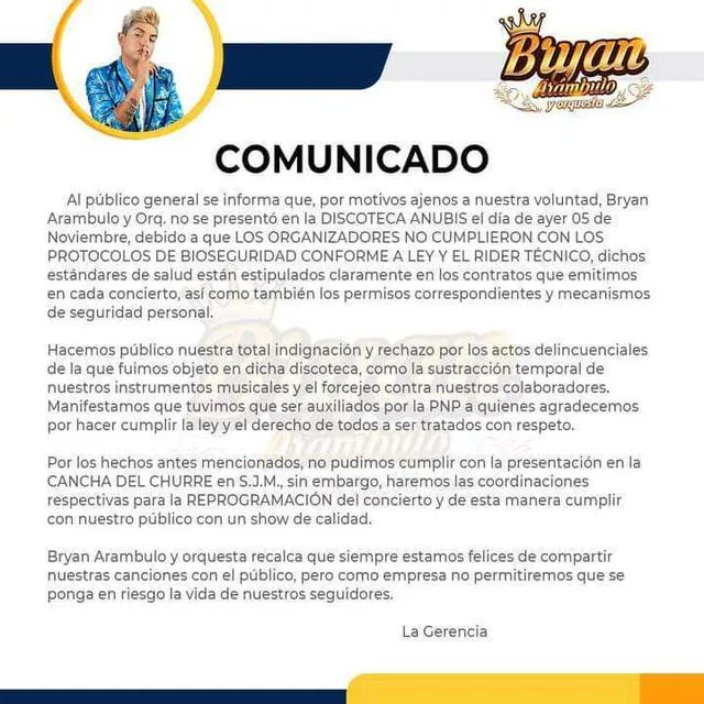 Comunicado esclarece el motivo detrás de la cancelación de conciertos de Bryan Arámbulo. Foto: Facebook