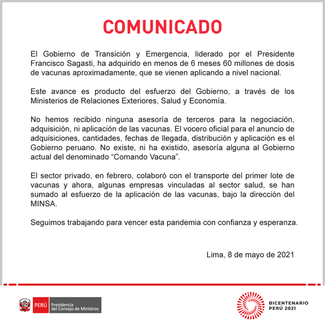 [COMUNICADO] Megáfono Sobre la adquisición de vacunas contra la #COVIDー19, su distribución y aplicación, informamos a la opinión pública lo siguiente. Dorso de la mano con el dedo índice señalando hacia abajo.