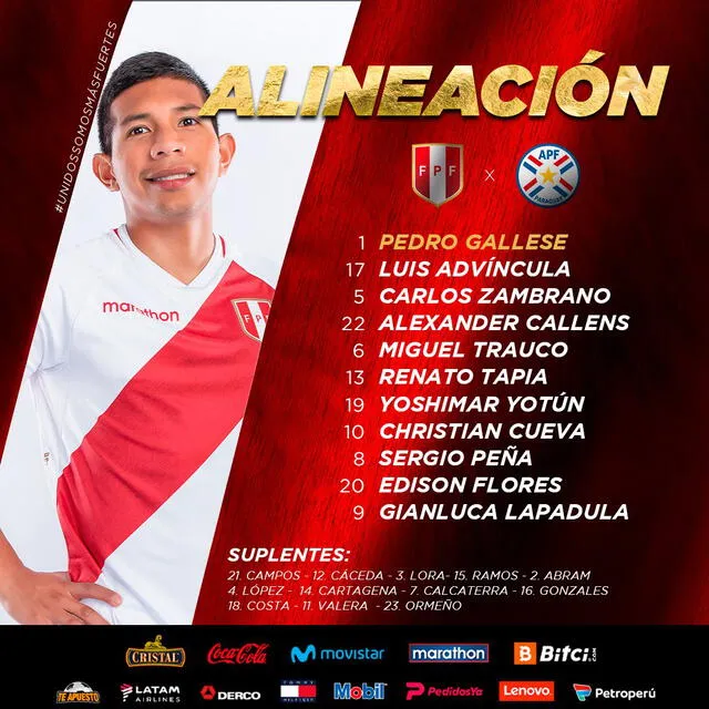 Alineación confirmada de la Blanquirroja. Foto: Perú