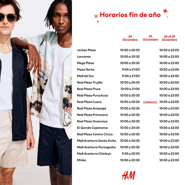 Horarios en H&M. Foto: Facebook