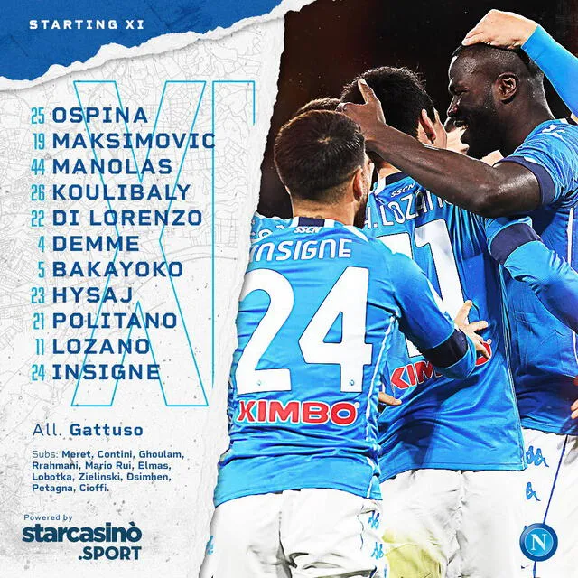 Equipo titular de los gli azzurri. Foto: Napoli/Twitter
