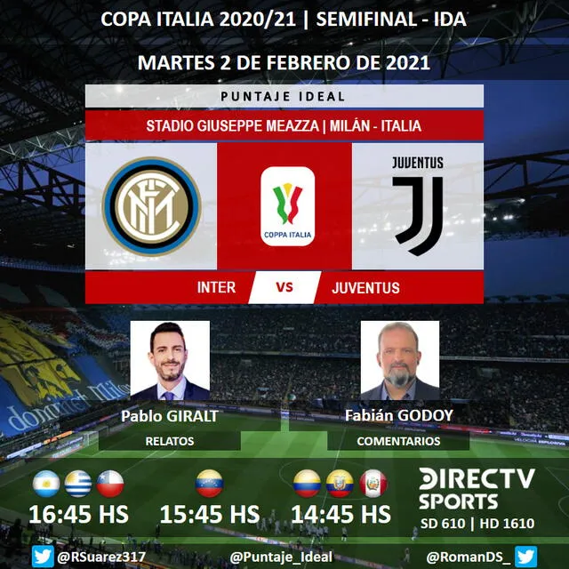 Inter vs. Juventus por DIrecTV Sports. Foto: Puntaje Ideal/Twitter