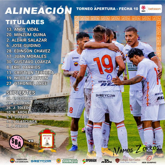 Equipo titular de los zorros. Foto: Ayacucho FC