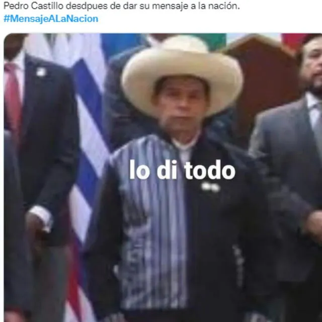 Los más divertidos memes del mensaje a la nación de Pedro Castillo.