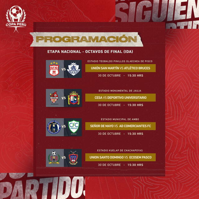 Programación de los octavos de final. Foto: Copa Perú