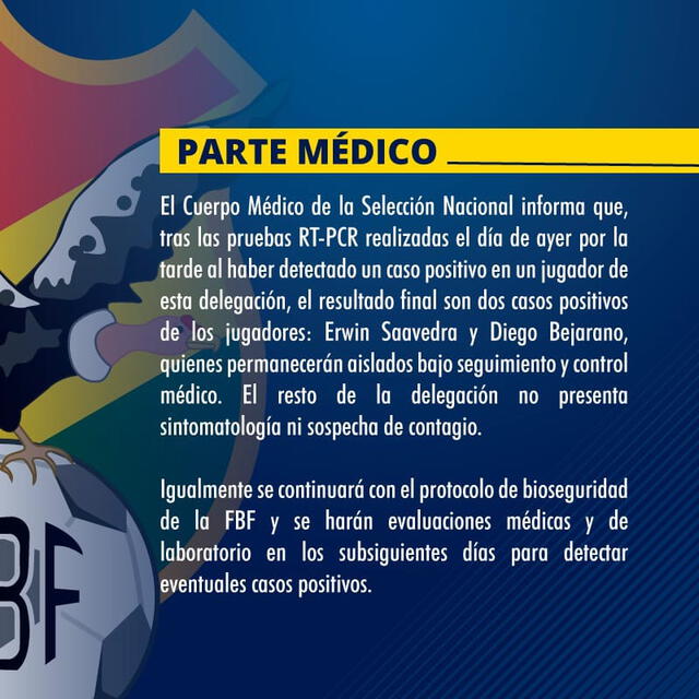 Bolivia tiene dos contagiados con COVID-19 previo a los partidos ante Perú, Ecuador y Paraguay. Foto: Federación Boliviana de Fútbol